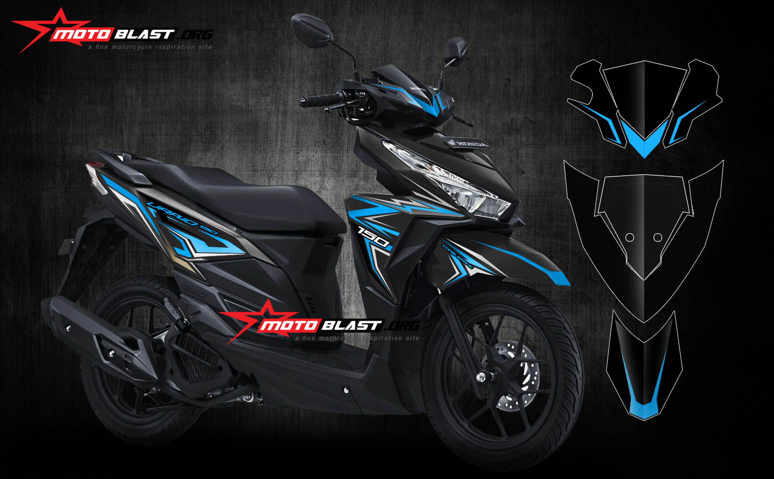 Modif Cutting Vario 150. Graphic Kit Vario 125-150Esp Black Blue slash