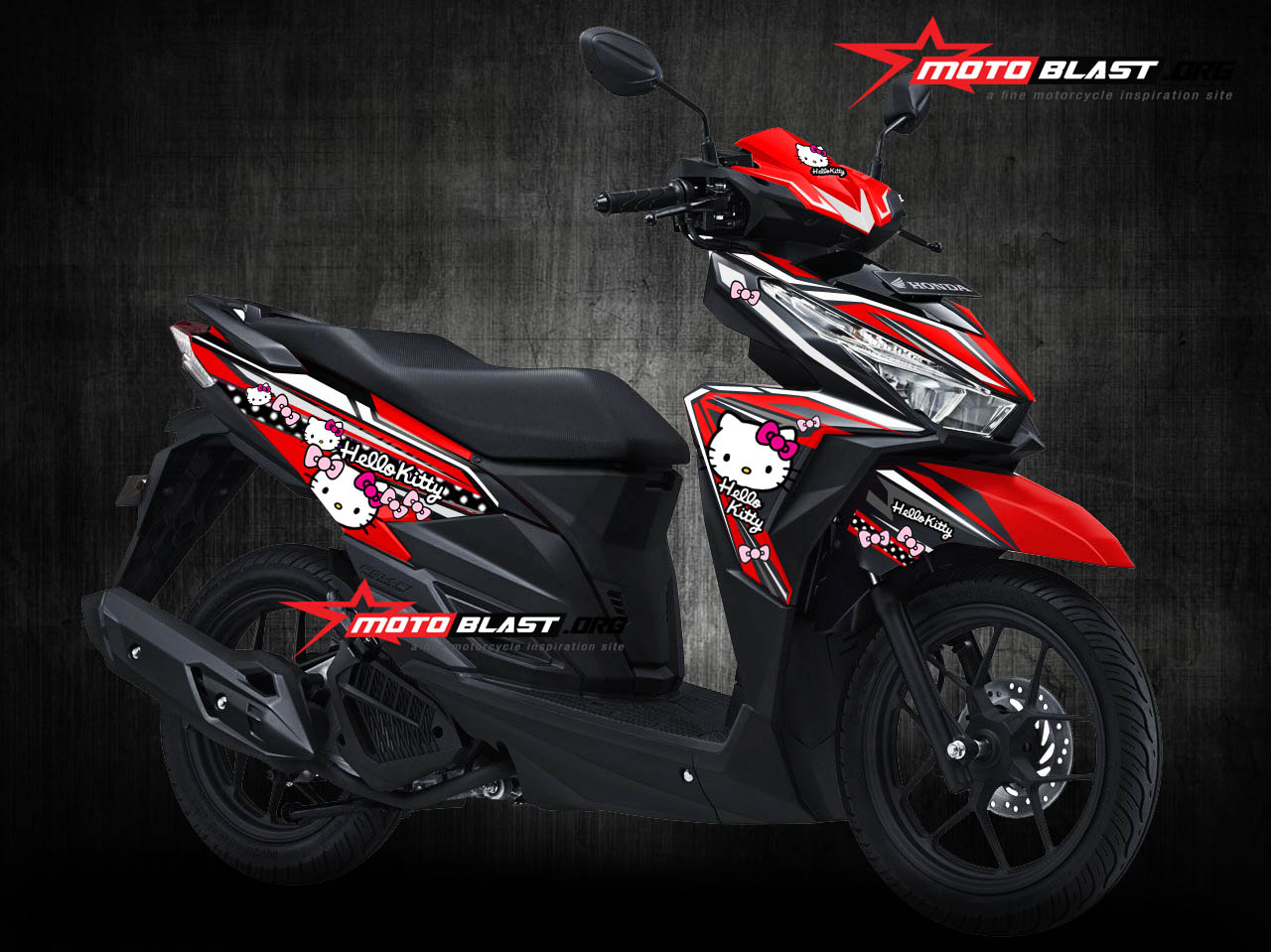 Modif Vario 125 Hitam Merah. Modifikasi Striping Honda Vario 125/150Esp RED Hello Kitty & Minnie Mouse