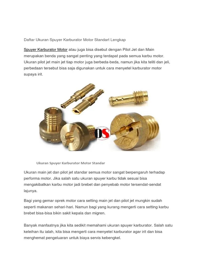 Ukuran Pilot Jet Standar Vario 110. Ukuran Main Jet Dan Pilot Jet Karburator