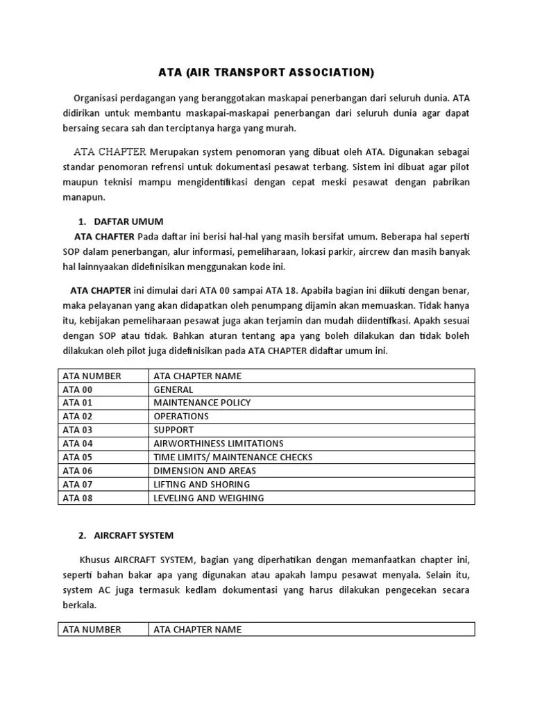 Air Avionics Vario. Daftar Umum ATA CHAFTER Pada Daftar Ini Berisi Hal-Hal Yang Masih Bersifat Umum. Beberapa Hal Seperti