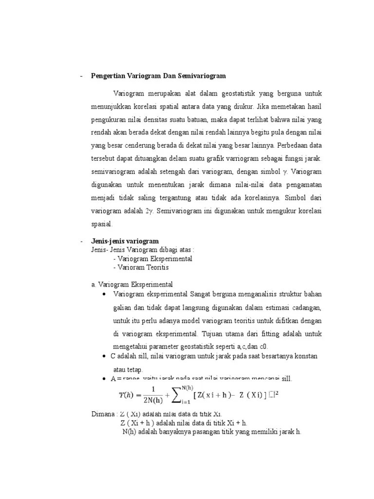 Arti Dari Variogram. Pengertian Variogram Dan Semivariogram