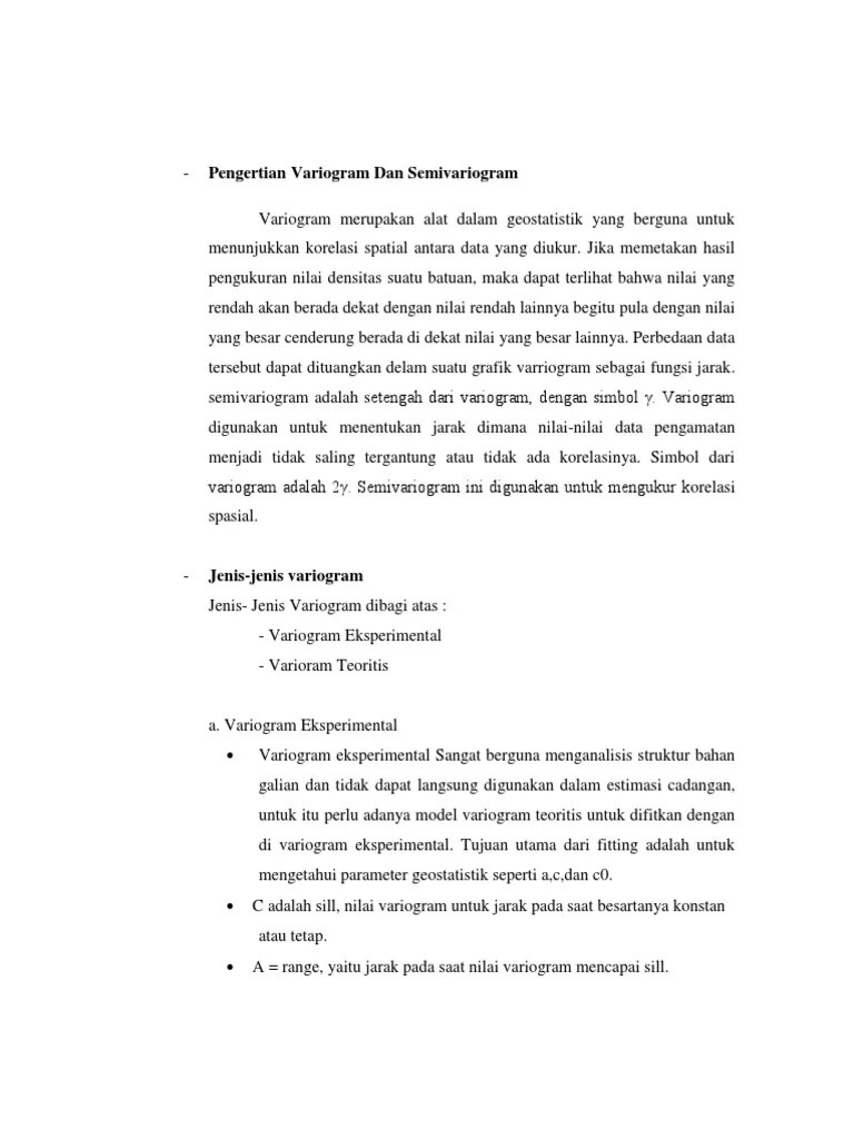 Arti Dari Variogram. Pengertian Variogram Dan Semivariogram