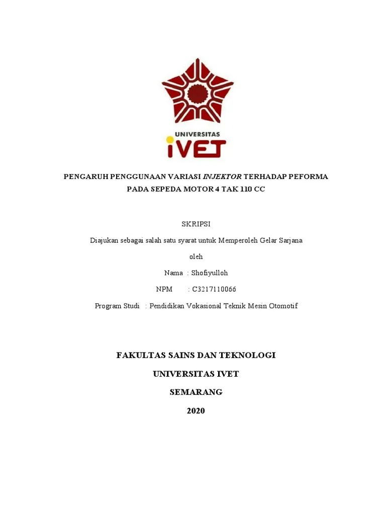 Vario 110 Fi Pakai Pertamax. Skripsi Pengaruh Variasi Injektor Terhadap Peforma Mesin Vario 110 Fi