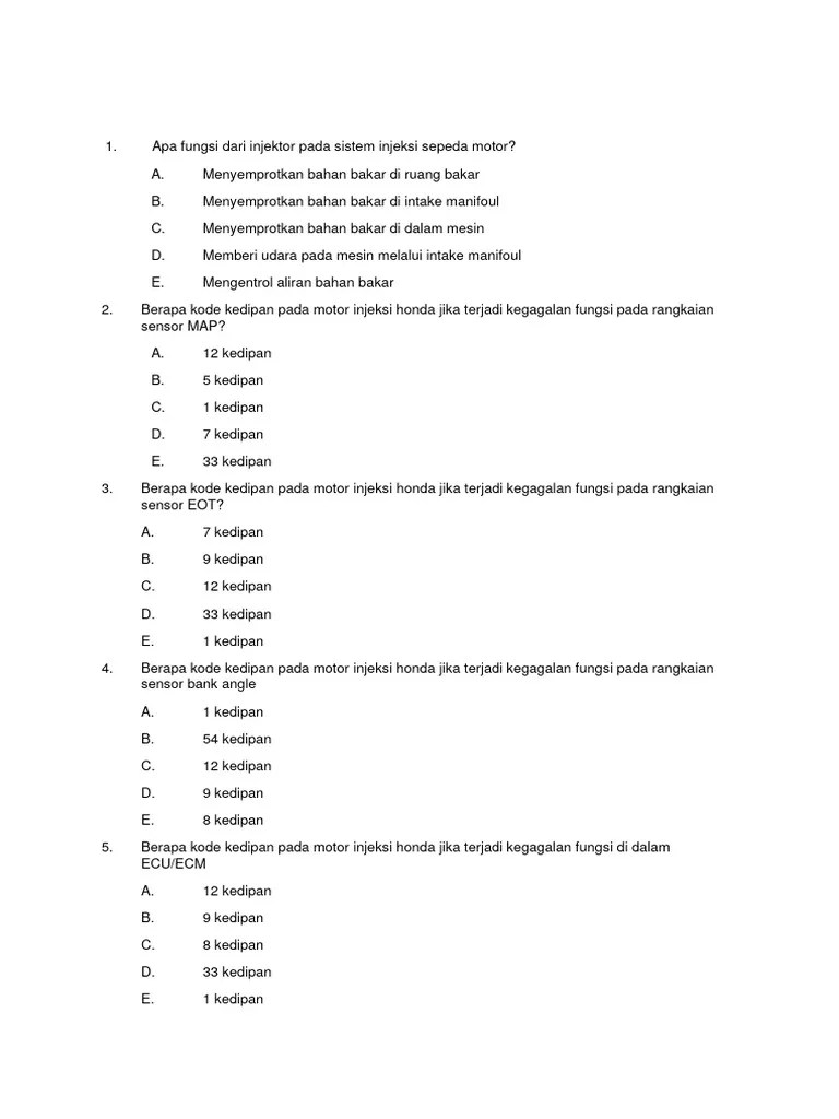 Apa Yang Terjadi Jika Tekanan Bahan Bakar Pada Sepeda Motor Injeksi 150 Kpa. Soal Injeksi 2