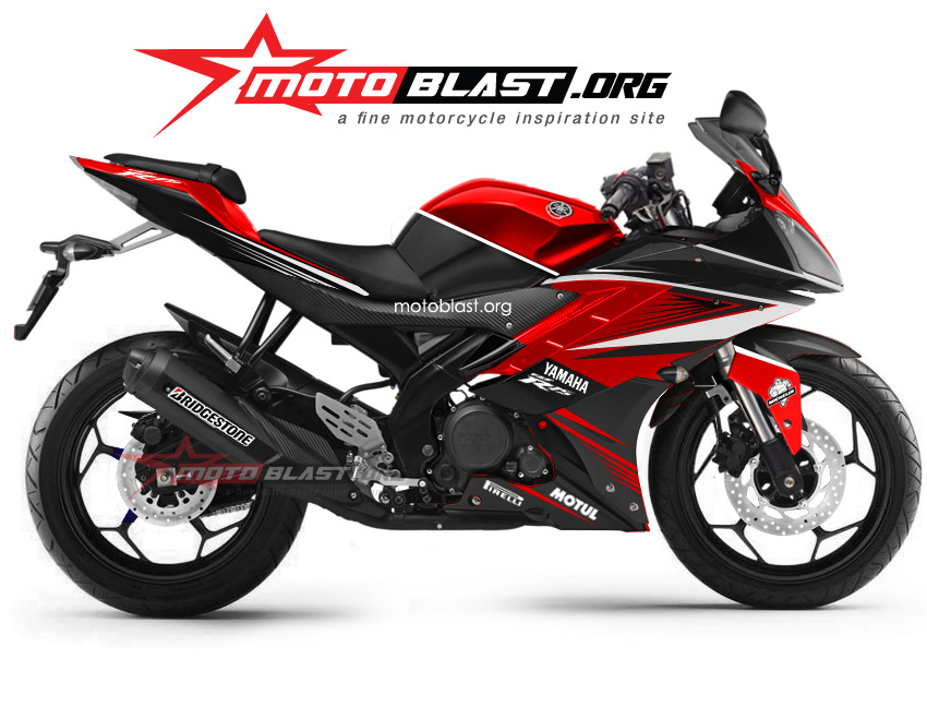 Vario Pake Spakbor Ninja. Moddif Striping Yamaha R15 RED Terbaru Motoblast!! Spakbor Ninja Karbu, Ban gambot, velg Palang Y lebar, kondom tangki R125!!