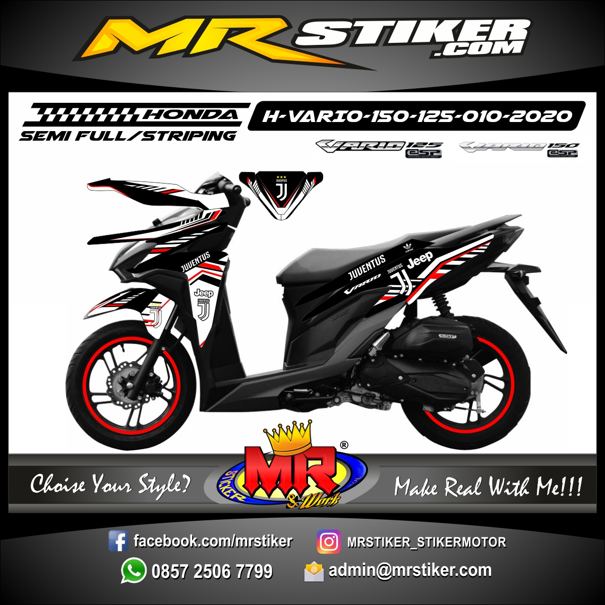 Stiker Vario Juventus. Stiker motor decal Honda Vario 150 Juventus Grafis - stiker motor premium