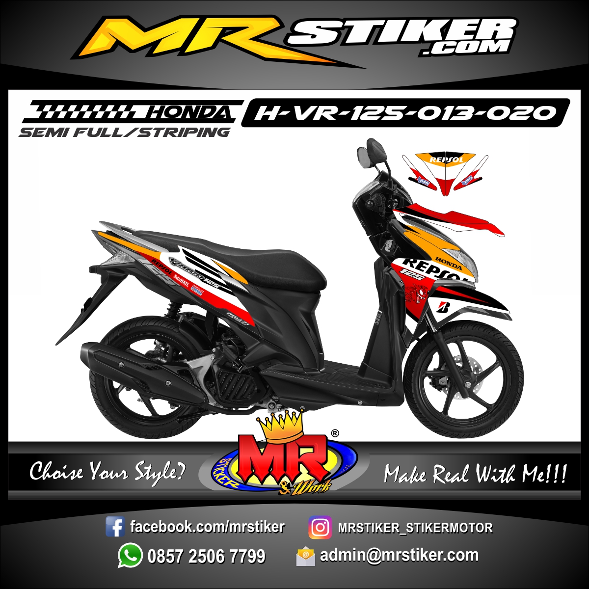 Stiker Repsol Vario 125. Stiker motor decal Honda Vario 125 Repsol Grafis - stiker motor premium