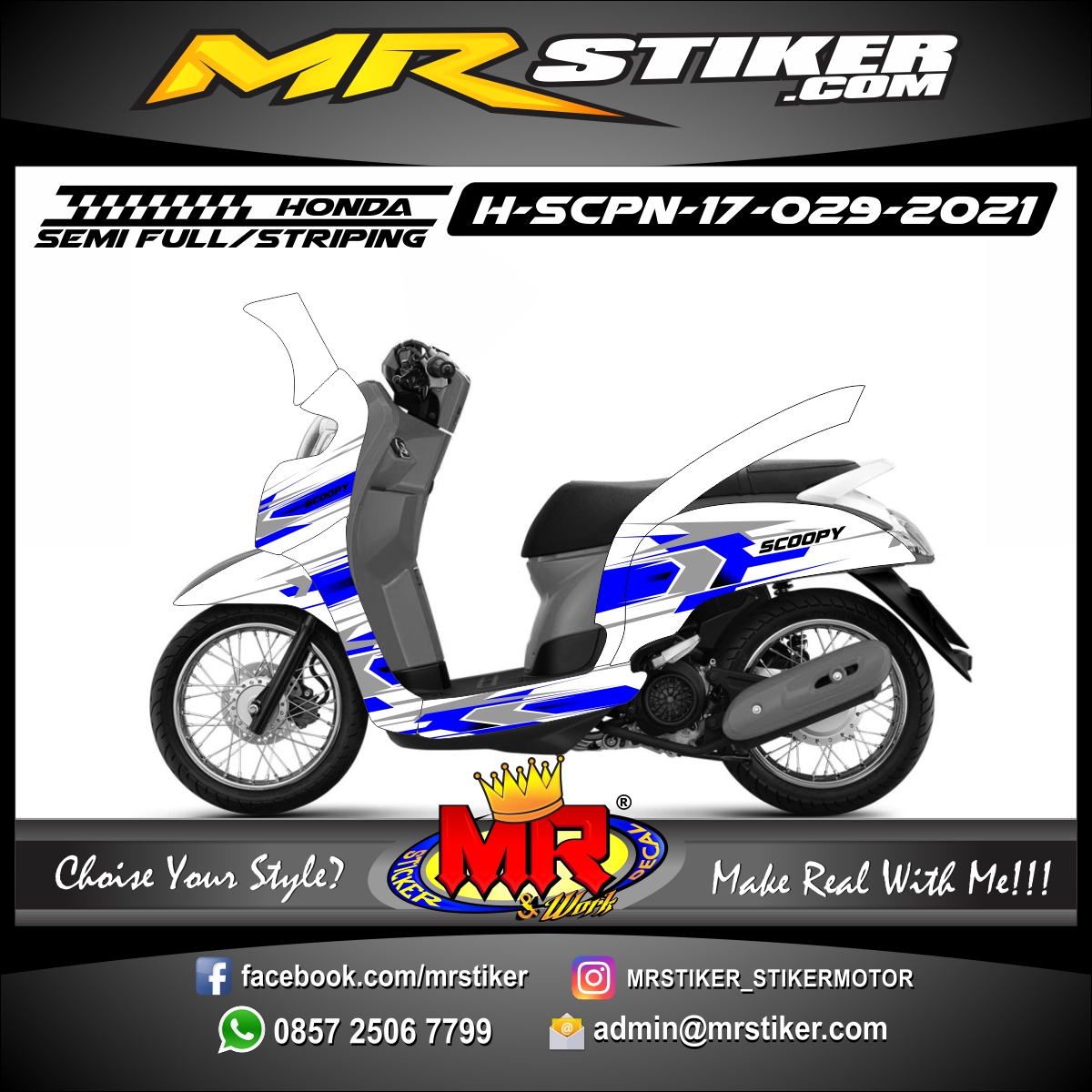 Vario 2017 White Blue. Stiker Motor decal Honda Scoopy New 2017 White Blue Street Race Grafis - stiker motor premium