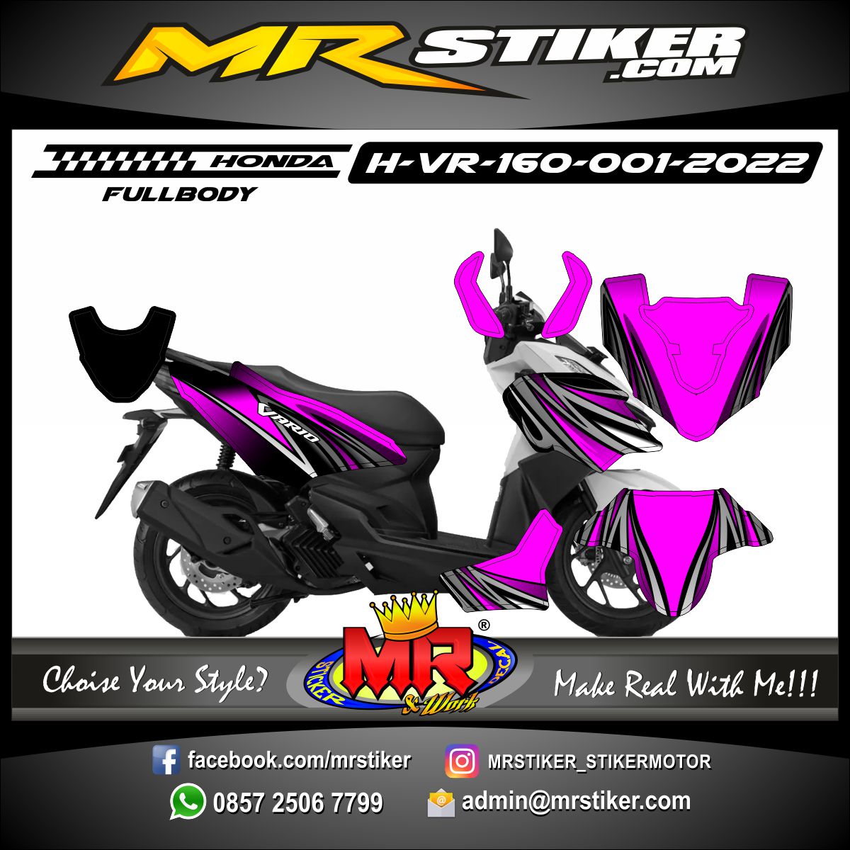 Vario Cw Airbrush. Stiker motor decal Honda Vario 160 FullBody Curved Line Airbrush Magenta Color - stiker motor premium