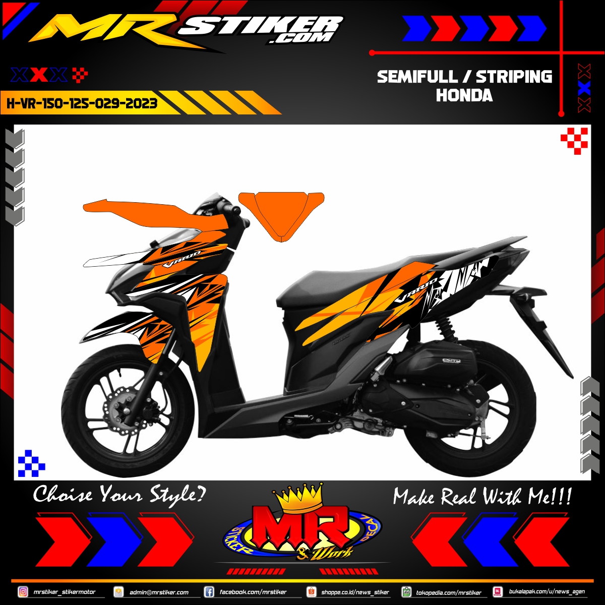 Honda Vario Yellow. Stiker motor decal Honda Vario 150 Orange Yellow Crack Graphic Abstrak - stiker motor premium