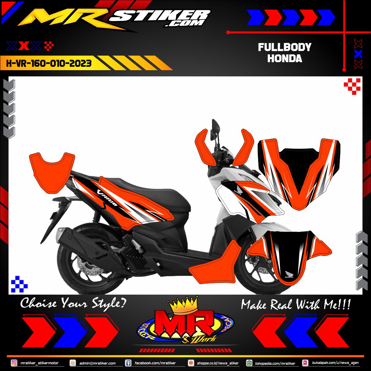 Stiker Vario Orange. Stiker motor decal Honda Vario 160 FullBody Orange Line Sporty Race Decal Graphic - stiker motor premium