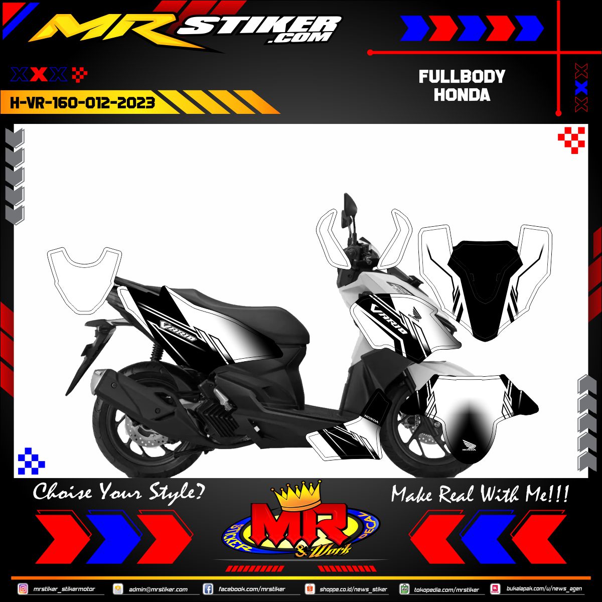 Honda Vario Modif Decal. Stiker motor decal Honda Vario 160 FullBody Line White Techno Race Modif Body Wrap - stiker motor premium