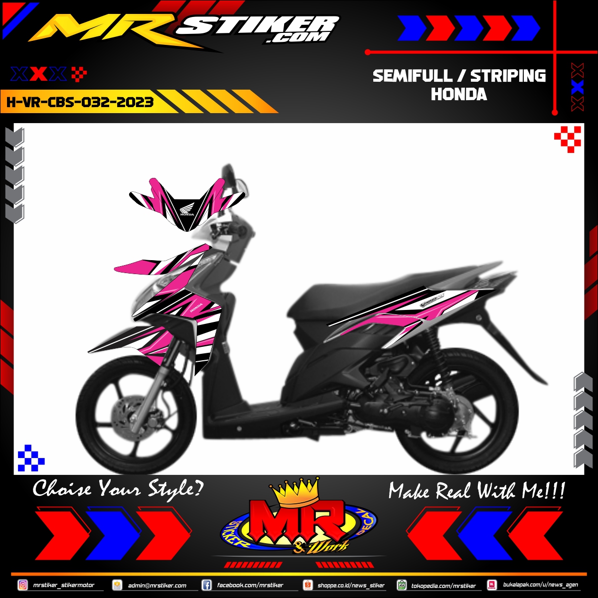 Vario Cbs Pink. Stiker motor decal Honda Vario CBS Pink Line White Race Grafis Simple Strip - stiker motor premium