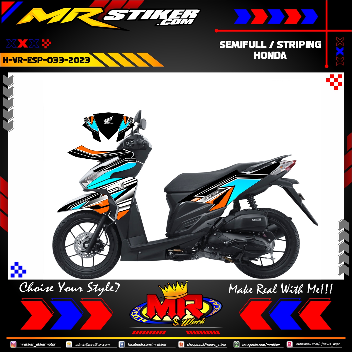 Honda Vario Modif Decal. Stiker motor decal Honda Vario ESP Orange Blue Grafis Street Modif Racing - stiker motor premium